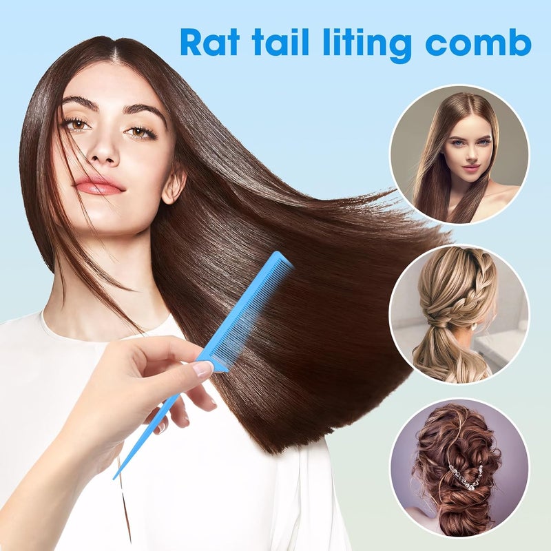 Kunihiko Rat Tail Comb 2Pcs Rat Tail Combs for Women, Fine Tooth Parting Tip Carbon Fiber Root Teasing Anti Static Combs for Styling (2Pcs Blue) - Image 5